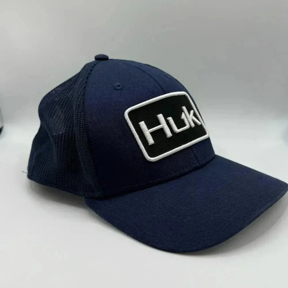 Huk Performance Fishing‎ Classic Logo Stretch back Trucker Hat Mens Sargasso Sea - Picture 3 of 12